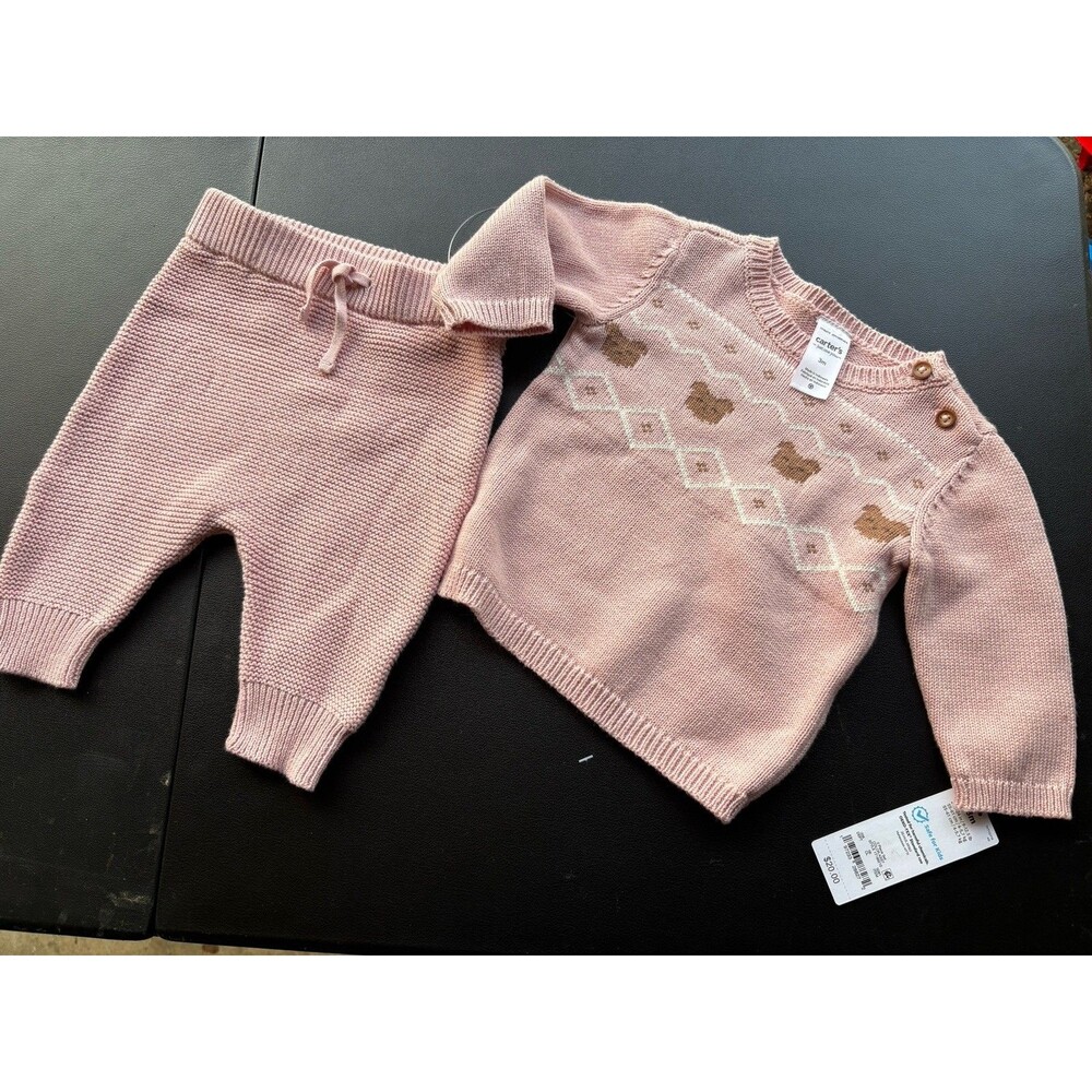 Carter's Just One You Baby Girls 3 Months Pink Fair Isle Sweater Top & Bottom